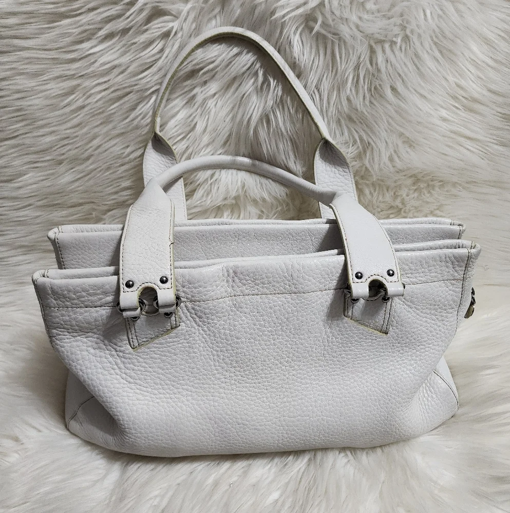 COLE HAAN Large White Leather Tote